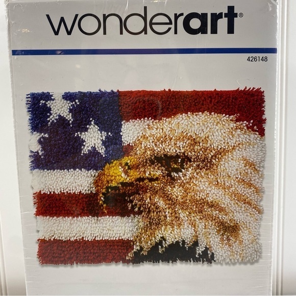 NEW! WONDERART USA Latch Hook American Flag Eagle Rug Kit 15" X 20" GIFT READY! - Picture 2 of 5